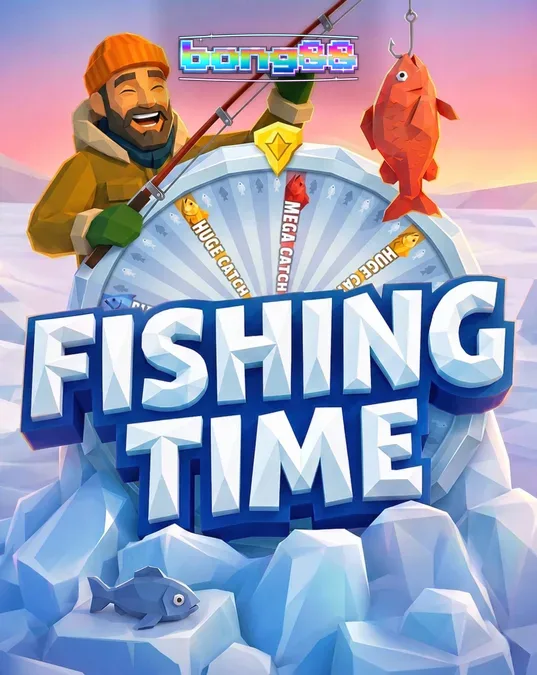 Giao diện trò chơi Fishing Time với vòng quay may mắn và cảnh quan mùa đông